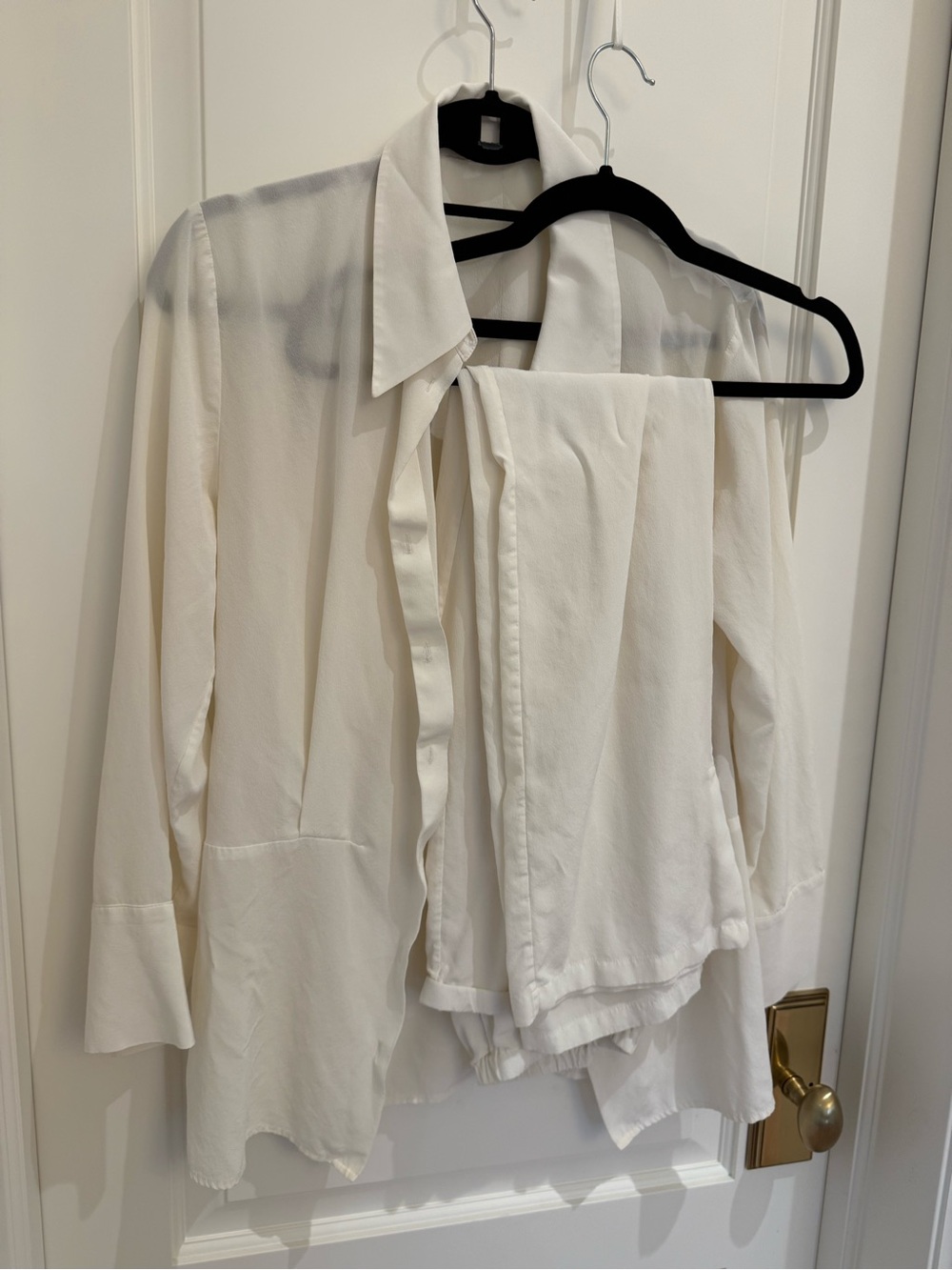 Zara Women's White Tie-Neck Blouse with Long Sleeves and matching pants